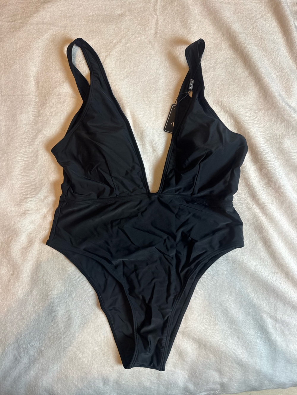 Zaful Black Plunge One-Piece Swimsuit
